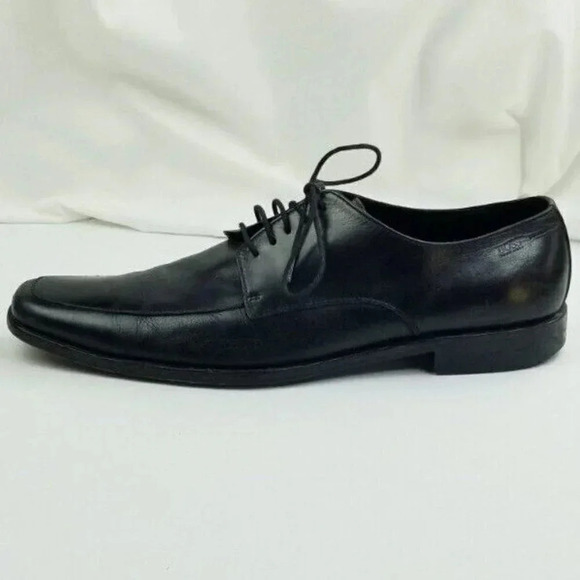 Hugo Boss Size 10 Men's Lace Up Embossed Logo Black Leather Shoes - Picture 2 of 12